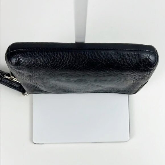 Coach Soft Black Pebbled Leather Embossed Logo Double Zipper Wristlet - Picture 10 of 14